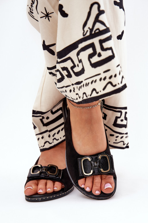 Sandali bassi con ornamenti in ecopelle scamosciataoAe colore nero Lilria