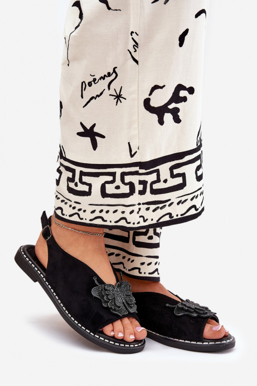 Sandali da donna con tacchi larghi con ornamenti colore nero Setorina