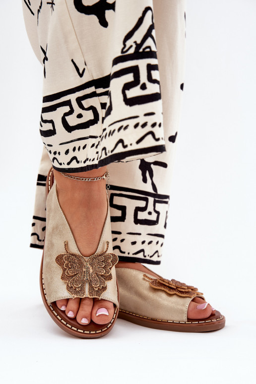 Sandali da donna con tacchi larghi con ornamenti colore dorato Setorina