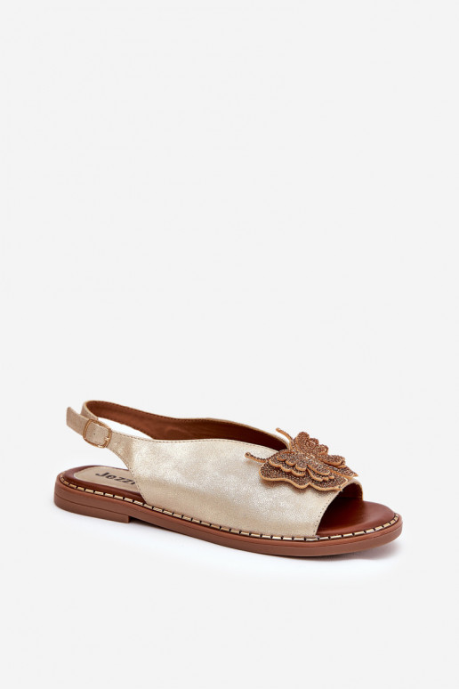 Sandali da donna con tacchi larghi con ornamenti colore dorato Setorina