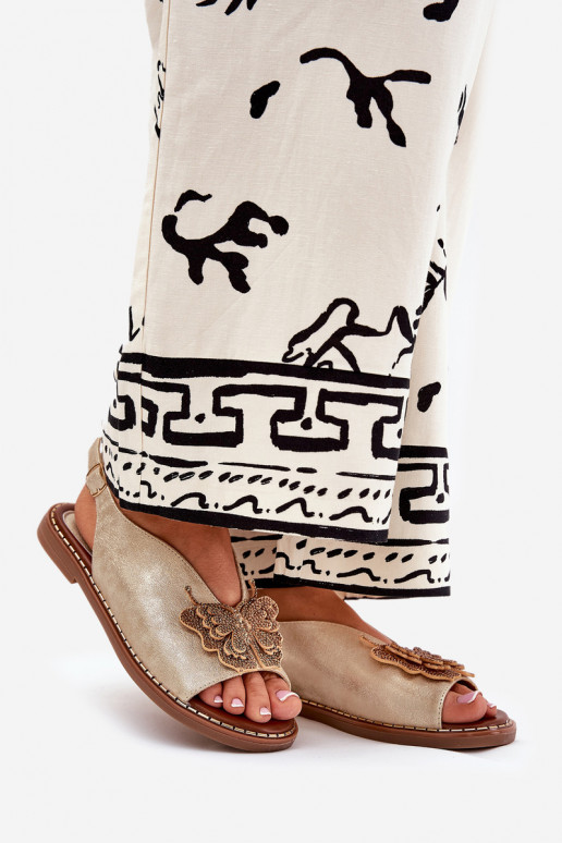 Sandali da donna con tacchi larghi con ornamenti colore dorato Setorina