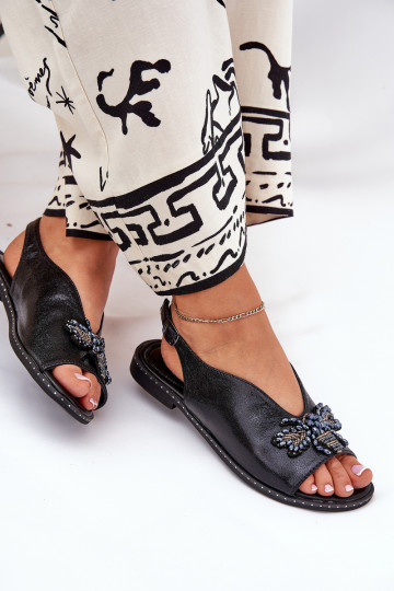 con lucentezza Sandali da donna con ornamenti isoscele colore nero Russona