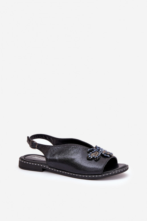 con lucentezza Sandali da donna con ornamenti isoscele colore nero Russona