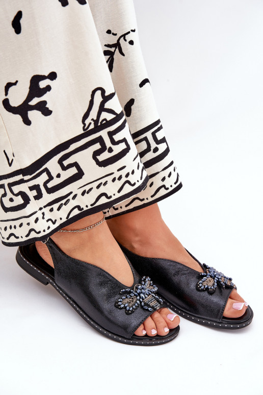 con lucentezza Sandali da donna con ornamenti isoscele colore nero Russona