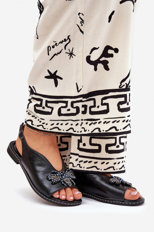 con lucentezza Sandali da donna con ornamenti isoscele colore nero Russona