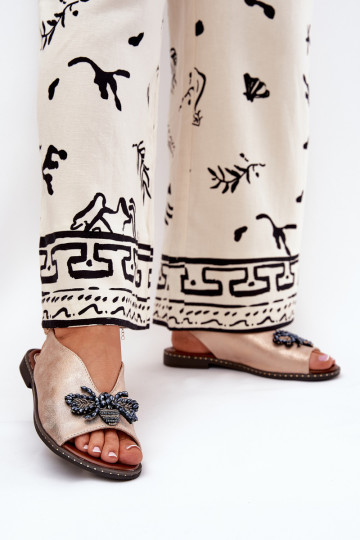 con lucentezza Sandali da donna con ornamenti isoscele colore oro rosa Russona