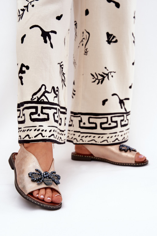 con lucentezza Sandali da donna con ornamenti isoscele colore oro rosa Russona