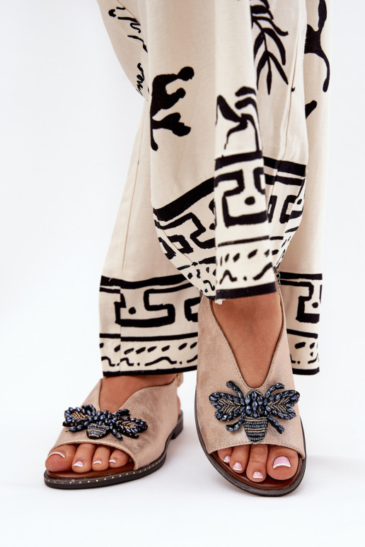 con lucentezza Sandali da donna con ornamenti isoscele colore oro rosa Russona