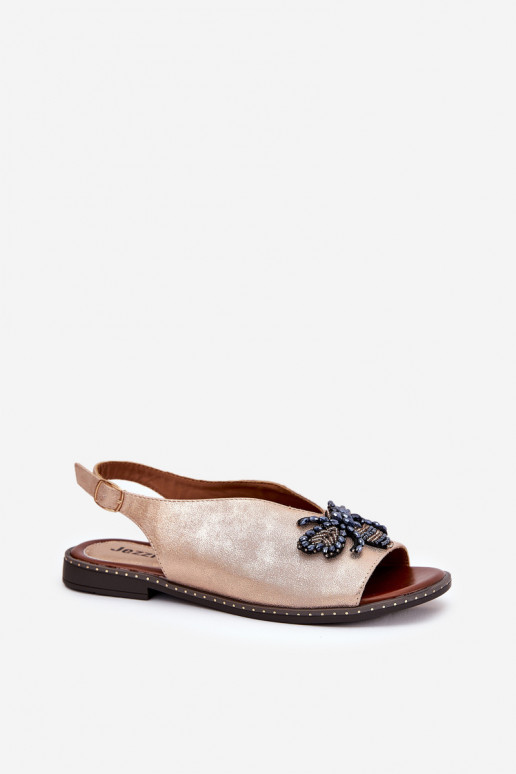 con lucentezza Sandali da donna con ornamenti isoscele colore oro rosa Russona