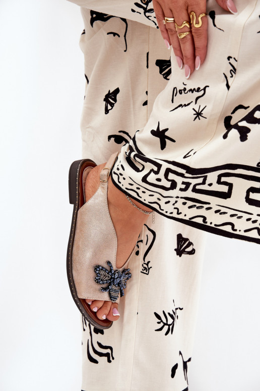 con lucentezza Sandali da donna con ornamenti isoscele colore oro rosa Russona