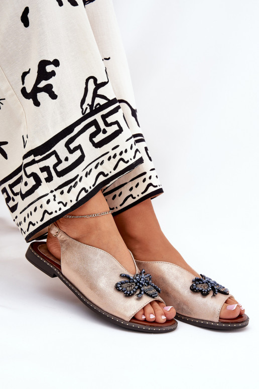 con lucentezza Sandali da donna con ornamenti isoscele colore oro rosa Russona