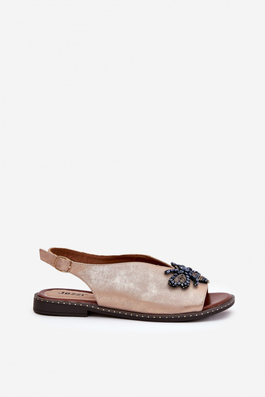 con lucentezza Sandali da donna con ornamenti isoscele colore oro rosa Russona