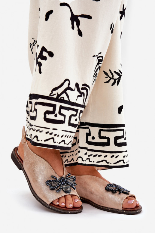 con lucentezza Sandali da donna con ornamenti isoscele colore oro rosa Russona