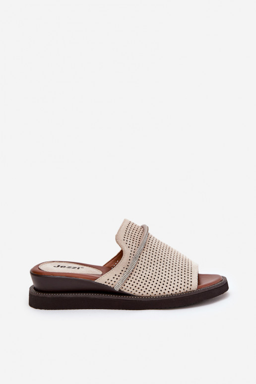 Pantofole da donna Su un cuneo Con nastro decorativo beige TeriAes