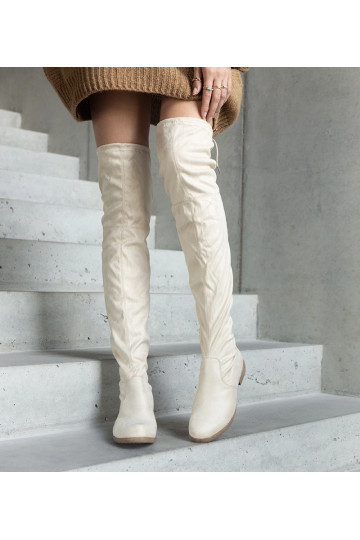Stivali lunghi beige con piattaforma in ecopelle Hallora