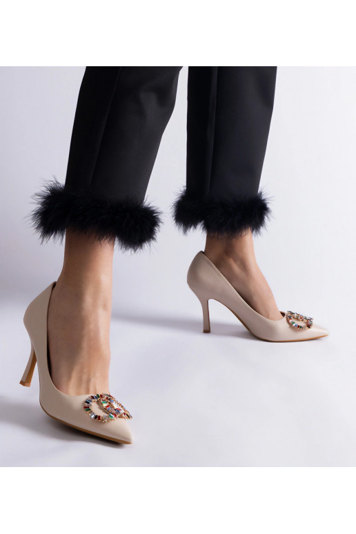 Décolleté beige decorate con zirconi...