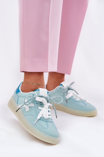 Sneakers basse da donna con stampa leopardata verde menta-rosa Zelevelis