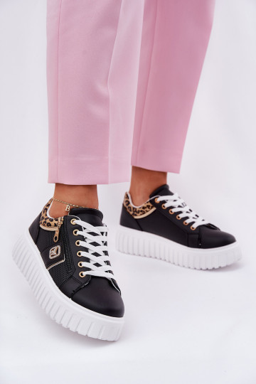 scarpe da ginnastica Femminile con una piattaforma in ecopelle con motivi di pelliccia di leopardo colore nero Velionna 2