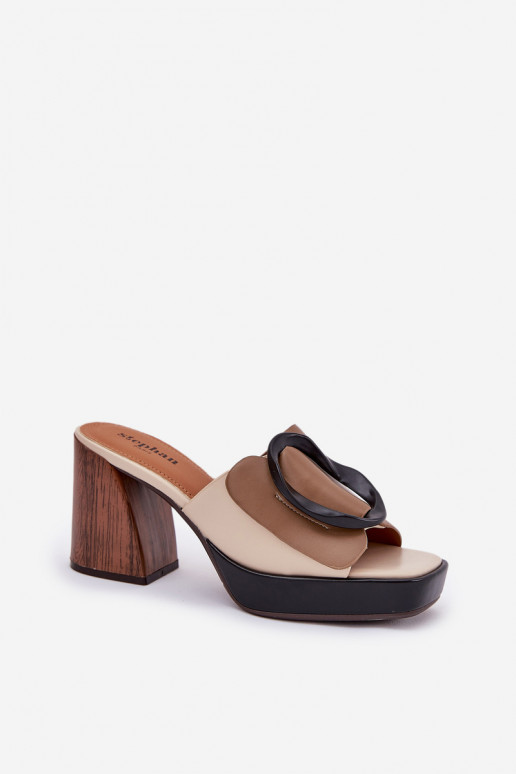 Pantofole da donna Abilitato SłupkoAym Obcasie con fibbie beige Amuria