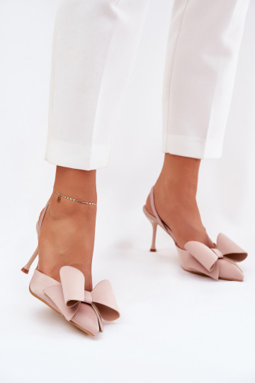 Scarpe con tacco open toe e fiocco color sabbia Eklevia