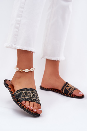 Pantofole femminili con tacco largo e decorazione nera Dorfedi 2