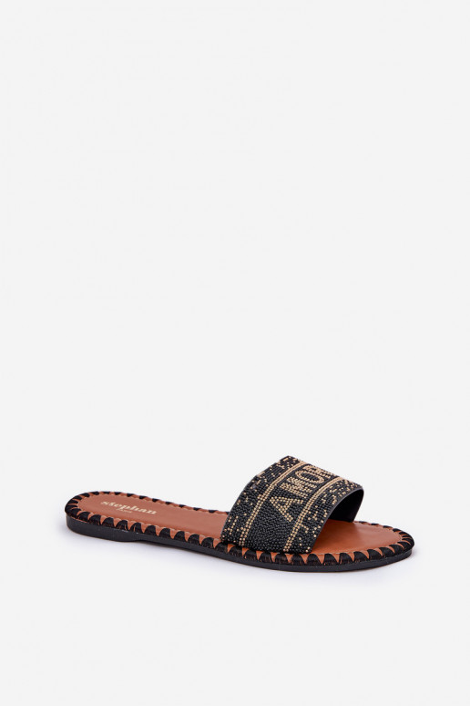 Pantofole da donna con tacchi larghi Con decorazione colore nero Dorfedi