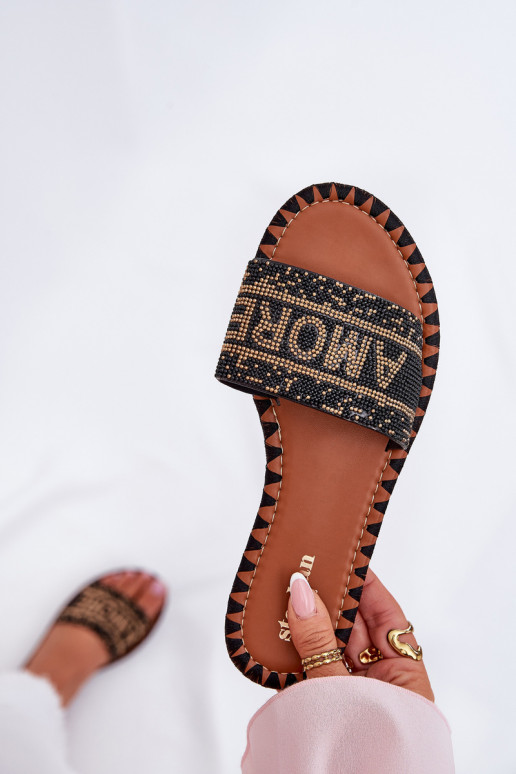 Pantofole da donna con tacchi larghi Con decorazione colore nero Dorfedi