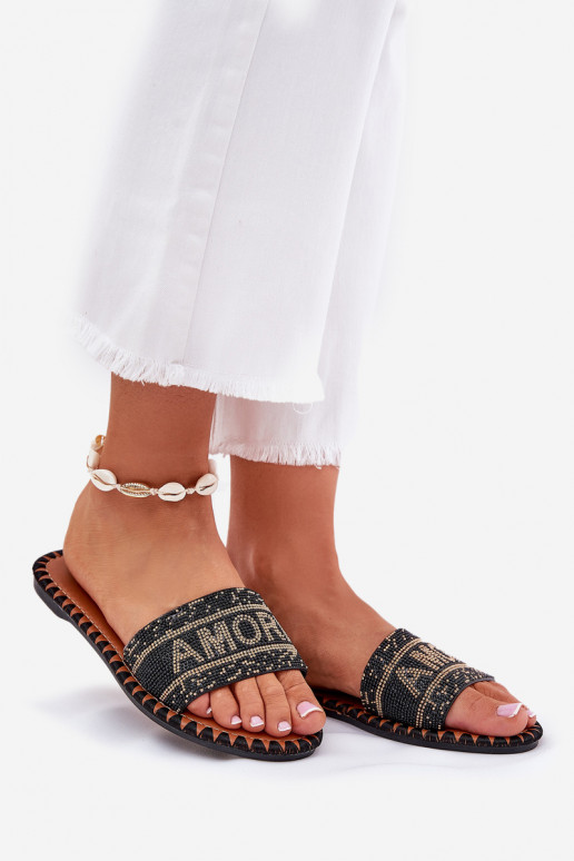 Pantofole da donna con tacchi larghi Con decorazione colore nero Dorfedi