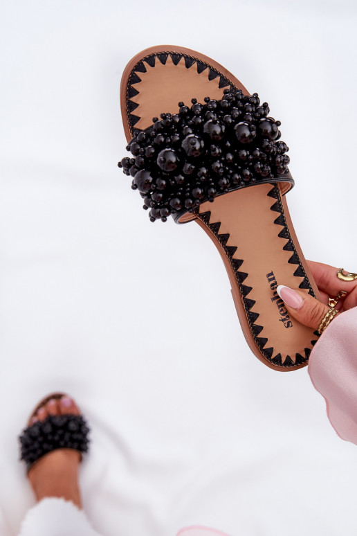 Pantofole Appartamento delle donne Con perline decorative colore nero Aricca