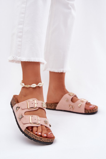Pantofole da donna Su suola in sughero con fibbie I Przypinkami Tonalità rosa chiaro Efadelis