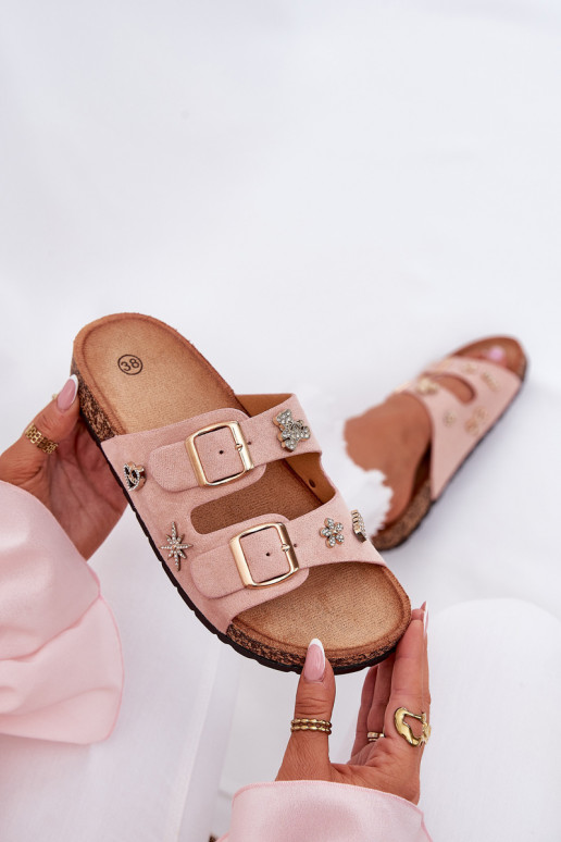 Pantofole da donna Su suola in sughero con fibbie I Przypinkami Tonalità rosa chiaro Efadelis