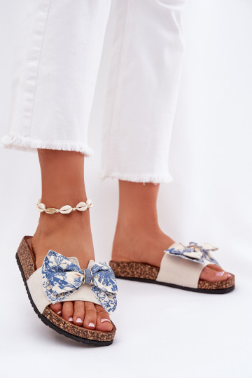 Pantofole femminili con fiocchi e piattaforma blu Lisandrea