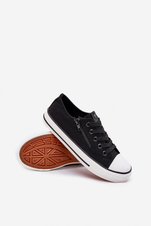 Infantile scarpe da ginnastica con suola piatta con lacci colore nero Devergo