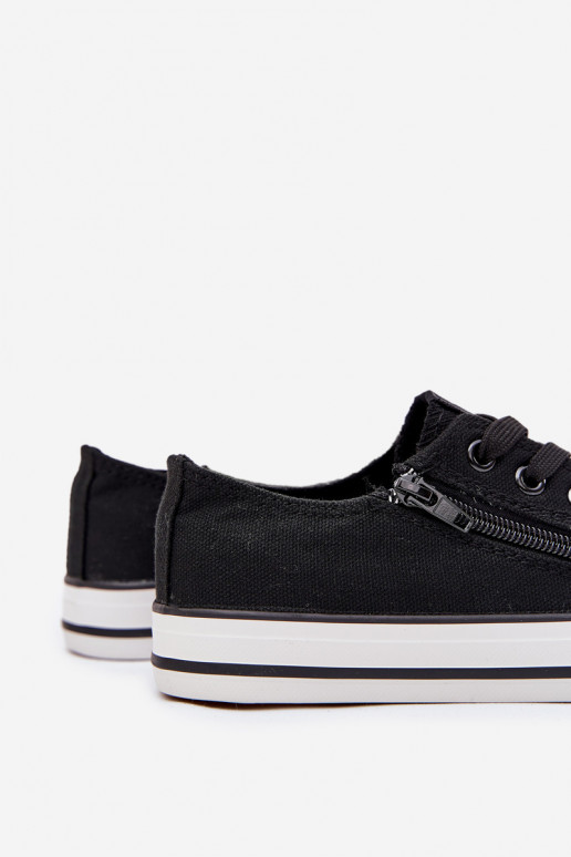 Infantile scarpe da ginnastica con suola piatta con lacci colore nero Devergo