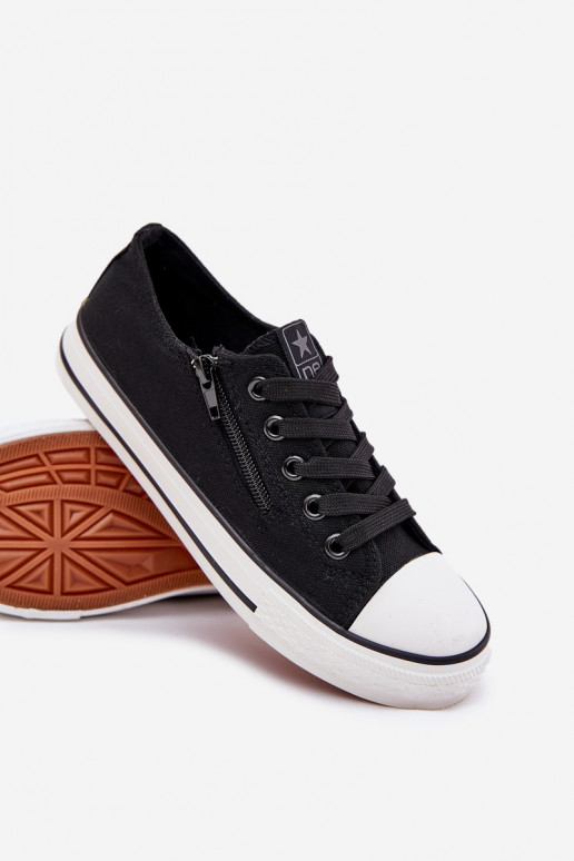 Infantile scarpe da ginnastica con suola piatta con lacci colore nero Devergo