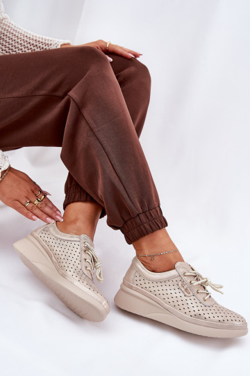 Scarpe da ginnastica in pelle da donna Stile sportivo scarpe colore dorato Brumia