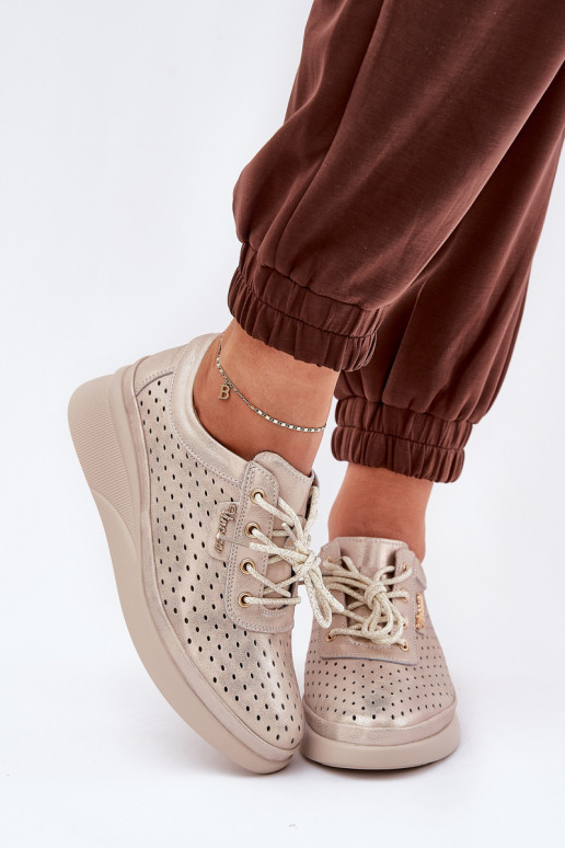 Scarpe da ginnastica in pelle da donna Stile sportivo scarpe colore dorato Brumia