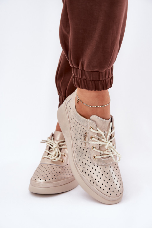 Scarpe da ginnastica in pelle da donna Stile sportivo scarpe colore dorato Brumia