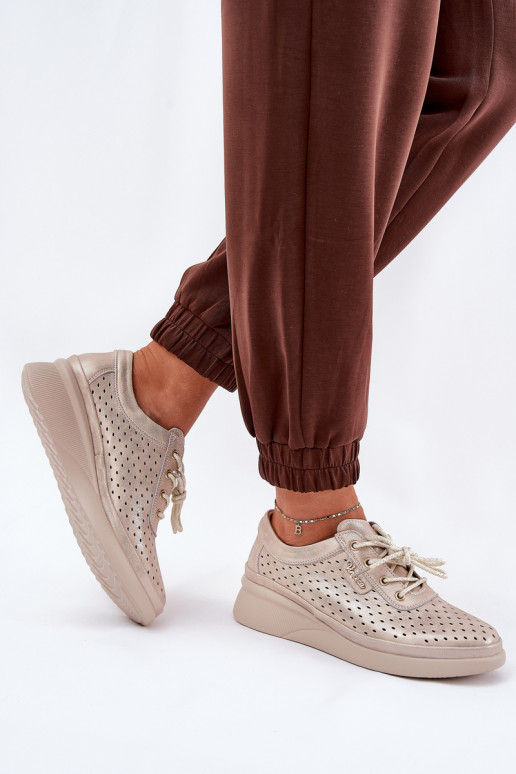 Scarpe da ginnastica in pelle da donna Stile sportivo scarpe colore dorato Brumia