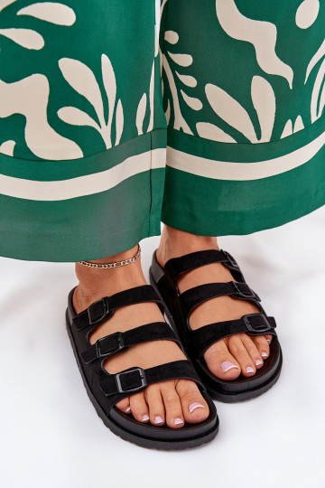 Pantofole da donna con strisce I con fibbiemi colore nero Uliri