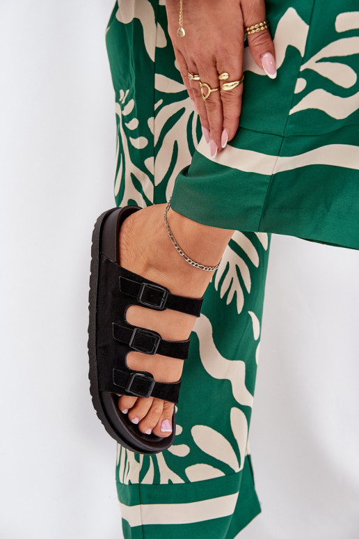 Pantofole da donna con strisce I con fibbiemi colore nero Uliri