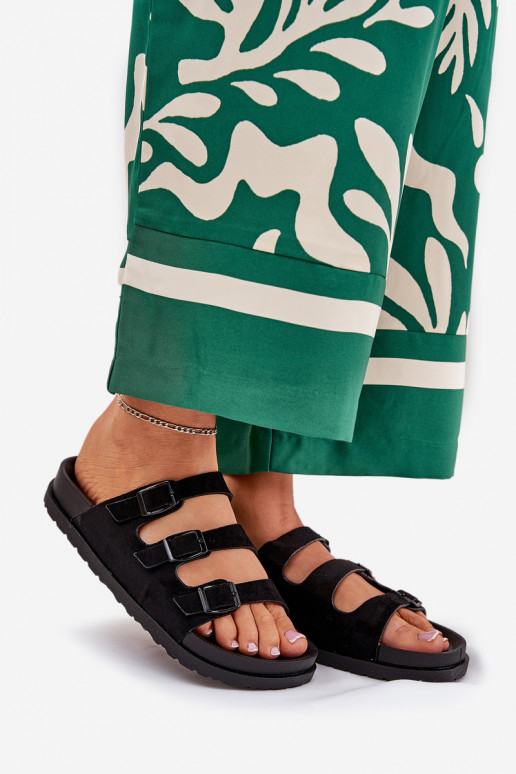 Pantofole da donna con strisce I con fibbiemi colore nero Uliri