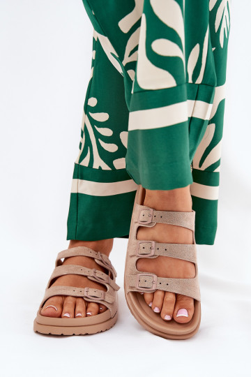 Pantofole da donna con strisce I con fibbiemi beige Uliri 2