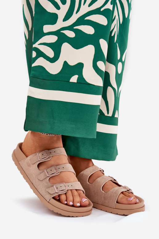 Pantofole da donna con strisce I con fibbiemi beige Uliri