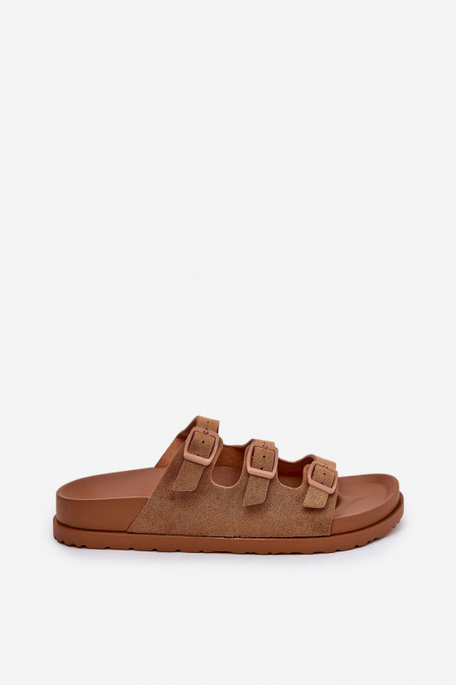 Pantofole da donna con strisce I con fibbiemi colore marrone Uliri