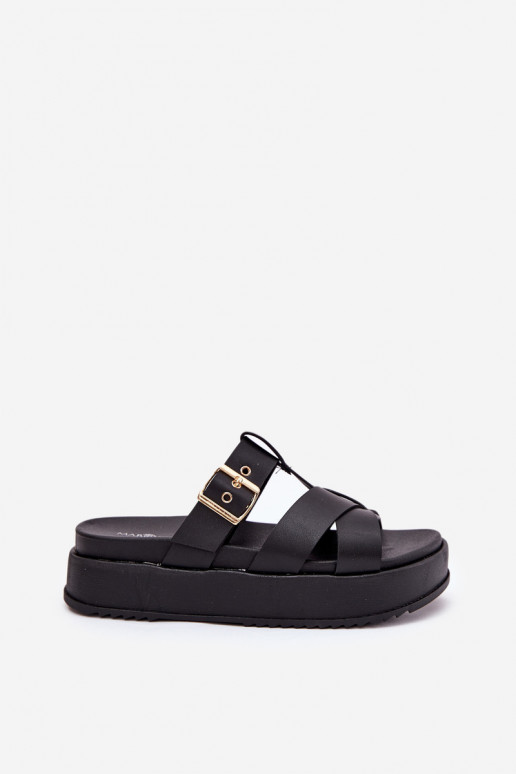 Pantofole da donna con una piattaforma con strisce I con fibbie colore nero Elimessa Pantofole da donna con una piattaforma con strisce I con fibbie colore nero Elimessa