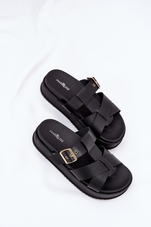 Pantofole da donna con una piattaforma con strisce I con fibbie colore nero Elimessa Pantofole da donna con una piattaforma con strisce I con fibbie colore nero Elimessa