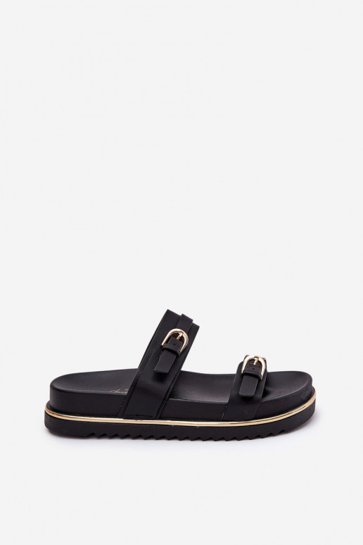 Pantofole da donna Senza intoppi con una piattaforma con strisce I con fibbiemi colore nero Ziferte