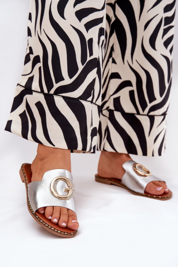 Eko Pelle isoscele Pantofole da donna Con decorazioni Detalem color argento Frelie 2