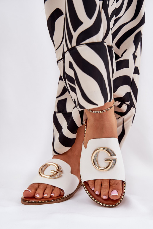 Eko Pelle isoscele Pantofole da donna Con decorazioni Detalem Colore bianco Frelie